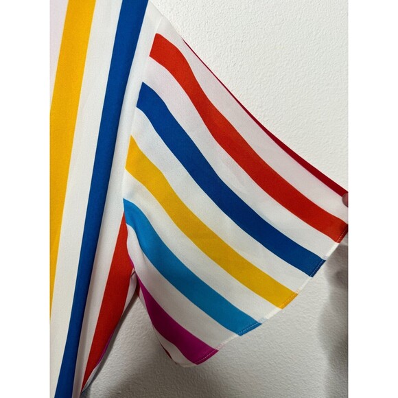 Color Me Courtney Size XS Taira Wrap Dress Rainbow Stripe V-Neck Flutter Sleeve - Picture 13 of 14